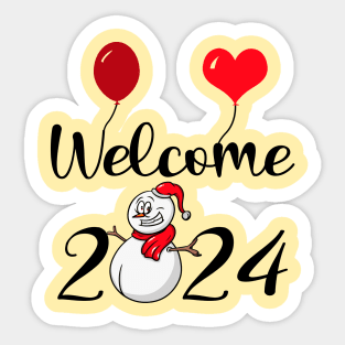 Welcome 2024, Happy New Year 2024, Funny Snowman Design Sticker